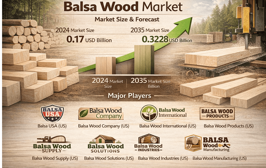 Balsa Wood Market Expected to Grow from USD 0.17 Billion in 2024 to USD 0.3228 Billion by 2035