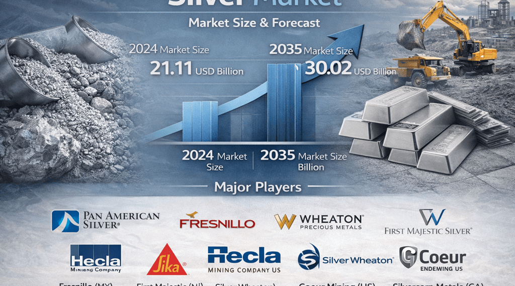 Silver Market Size USD 30.02 Billion by 2035 | Share, Trends, Price & Industry Forecast